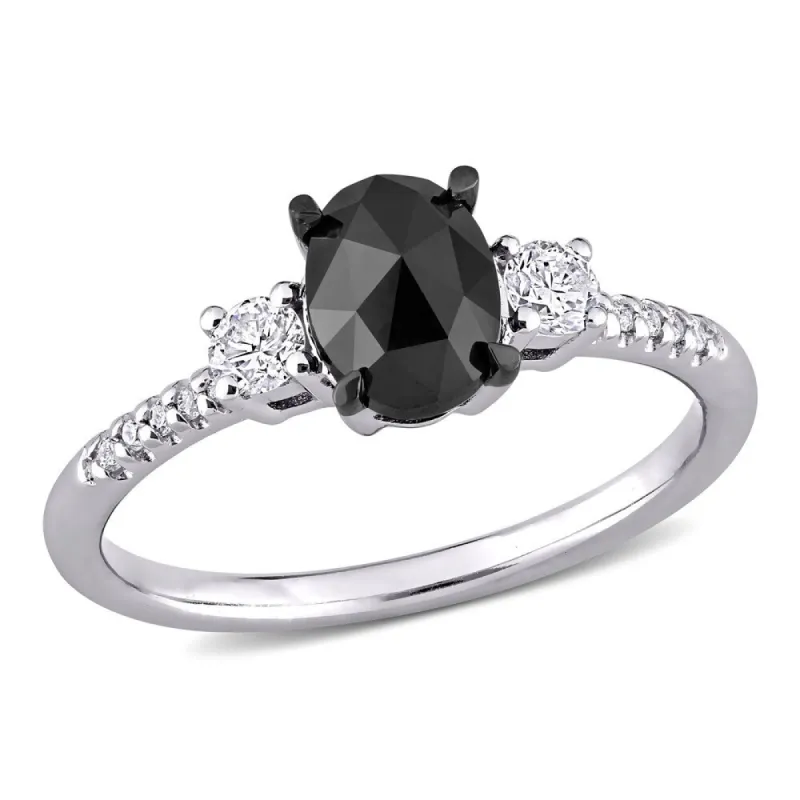 Miadora 14k White Gold 1 1/5ct TDW Black & White Oval & Round-cut Diamond 3-stone Engagement Ring sold by Zulily
