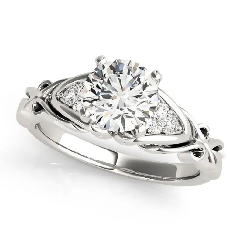 Auriya 14k Gold Carved 3ct Moissanite and Diamond Engagement Ring 1/10ctw sold by Zulily