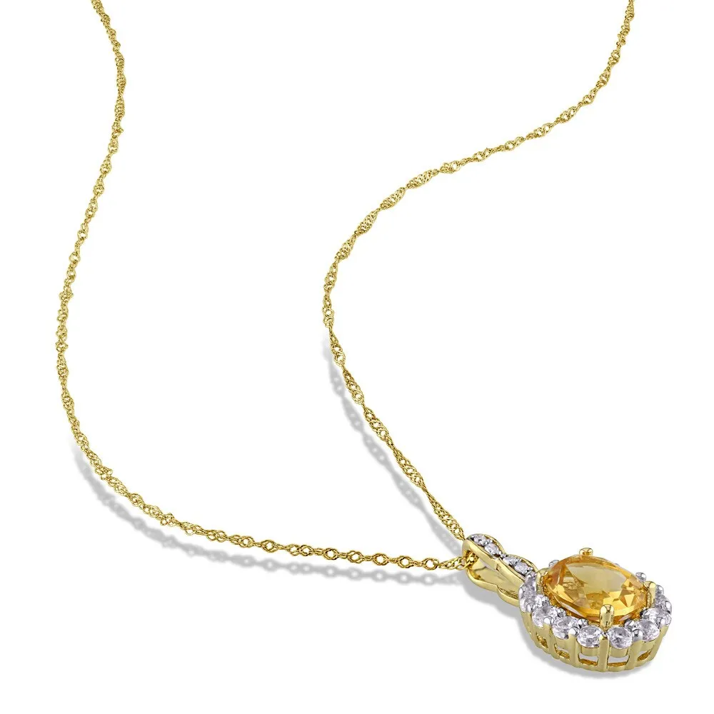 Miadora 14k Yellow Gold Oval-cut Citrine White Topaz and Diamond Accent Halo Necklace sold by Zulily product image thumbnail 5