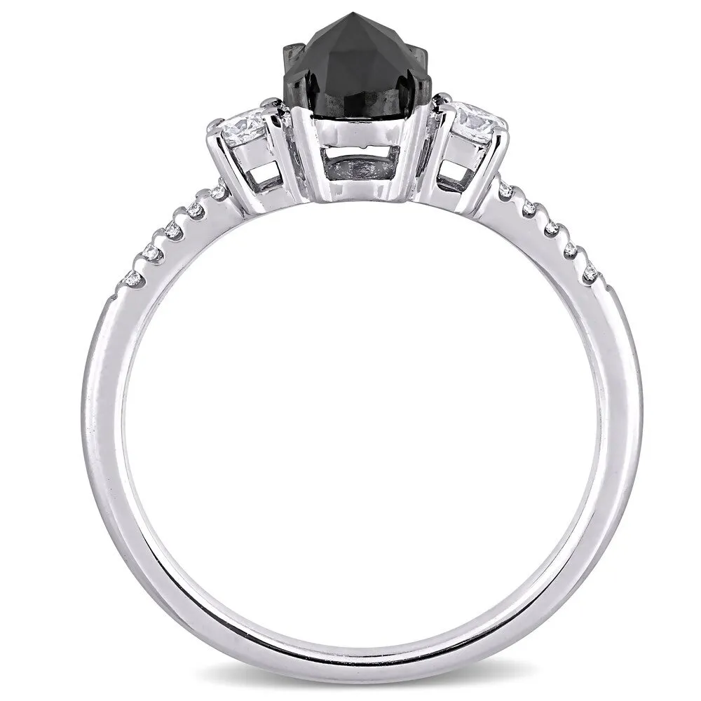 Miadora 14k White Gold 1 1/5ct TDW Black & White Oval & Round-cut Diamond 3-stone Engagement Ring sold by Zulily product image thumbnail 4