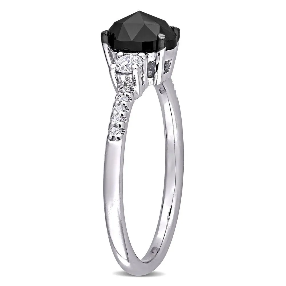 Miadora 14k White Gold 1 1/5ct TDW Black & White Oval & Round-cut Diamond 3-stone Engagement Ring sold by Zulily product image thumbnail 3