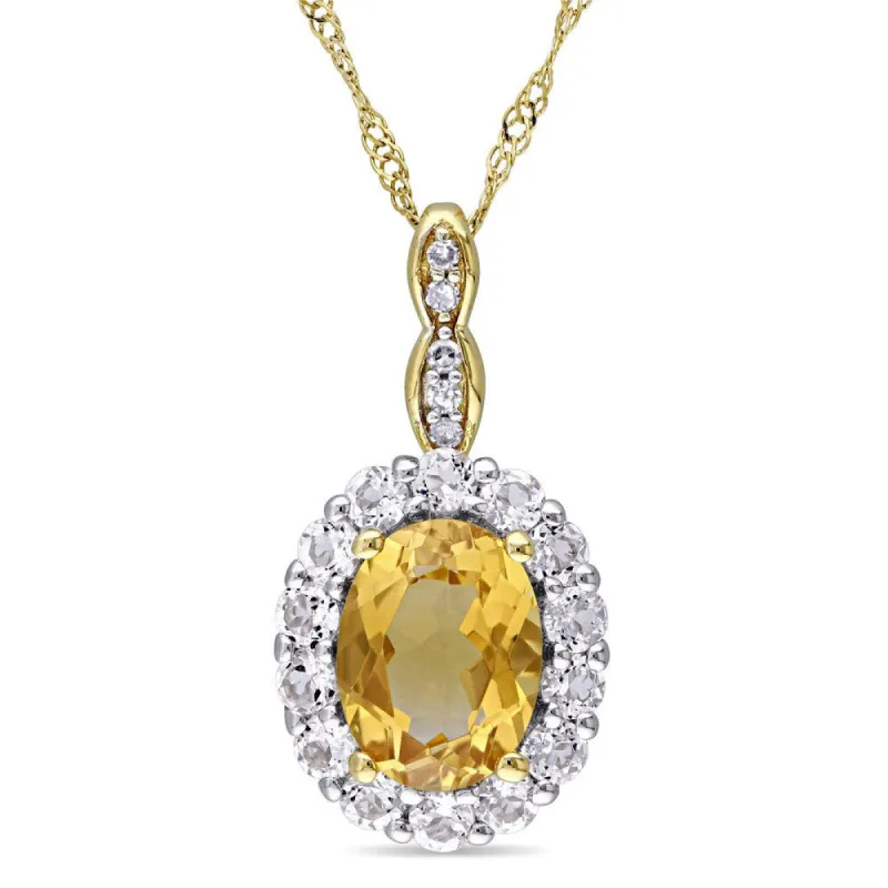 Miadora 14k Yellow Gold Oval-cut Citrine White Topaz and Diamond Accent Halo Necklace sold by Zulily