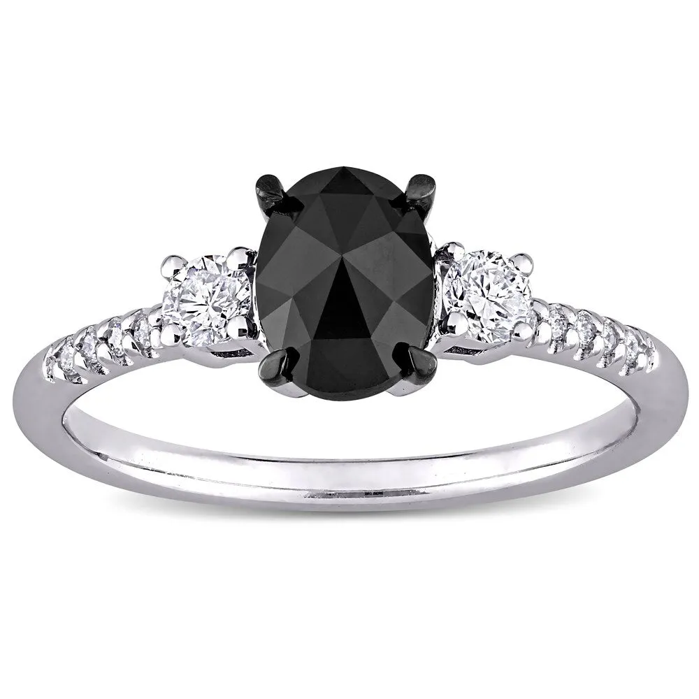 Miadora 14k White Gold 1 1/5ct TDW Black & White Oval & Round-cut Diamond 3-stone Engagement Ring sold by Zulily product image thumbnail 2