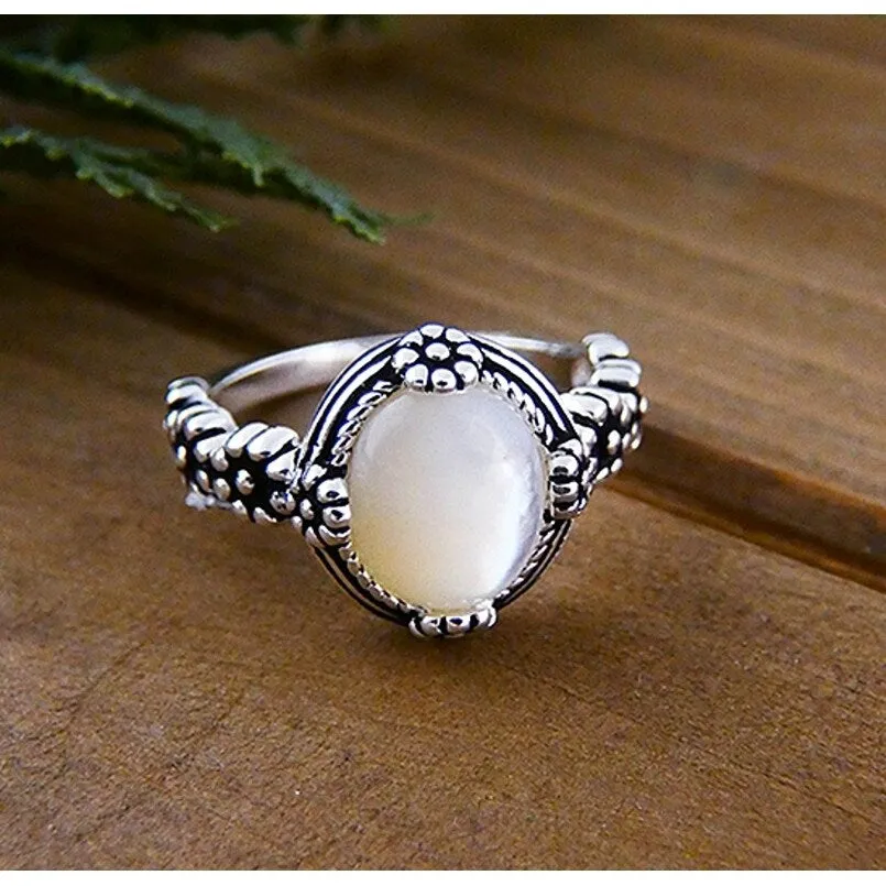 Vera & Co. Sterling Silver Oxidized Oval Mother of Pearl with Flowers Ring sold by Zulily