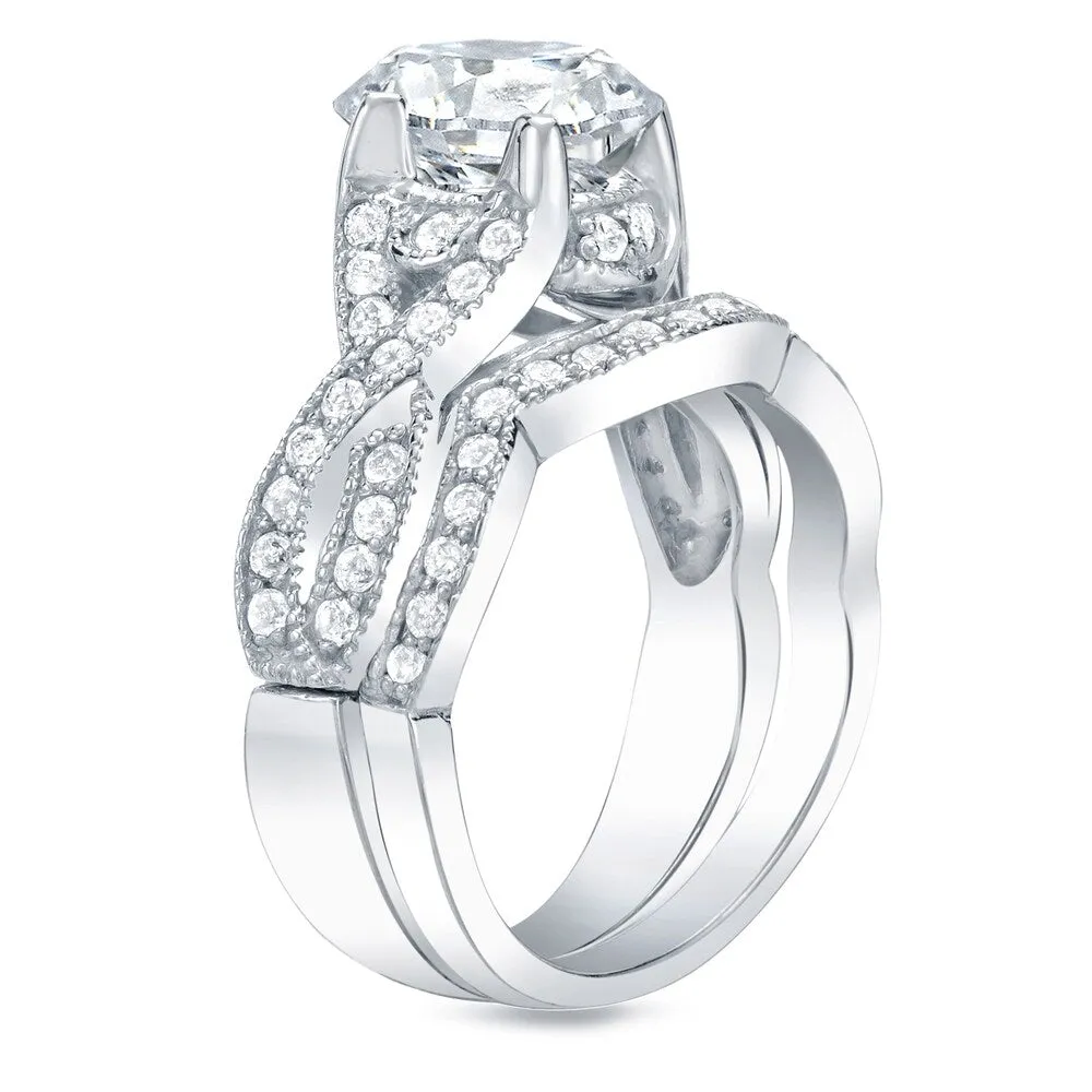 Auriya Platinum 1 1/2ctw Vintage Round Diamond Engagement Ring Set sold by Zulily product image thumbnail 2