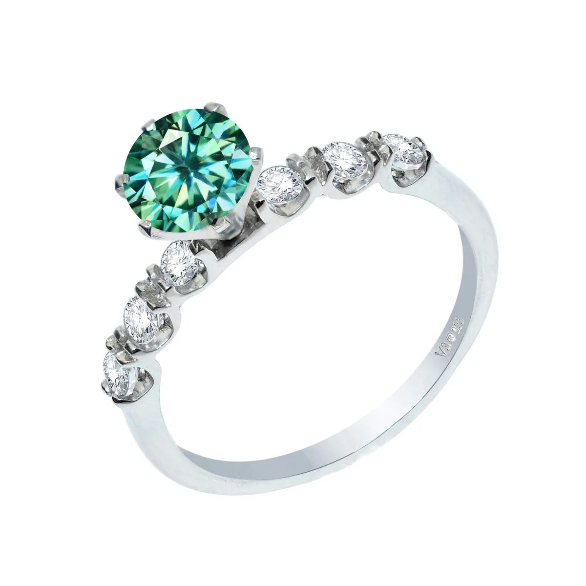 Sterling Silver with Green Moissanite and White Topaz Engagement Ring sold by Zulily product image thumbnail 2