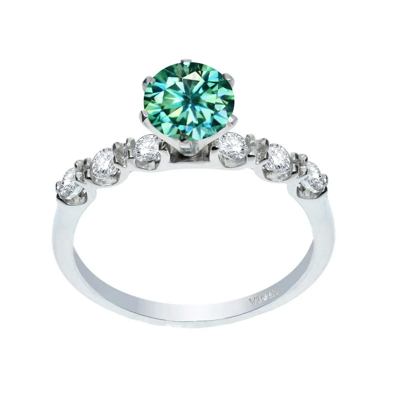 Sterling Silver with Green Moissanite and White Topaz Engagement Ring sold by Zulily