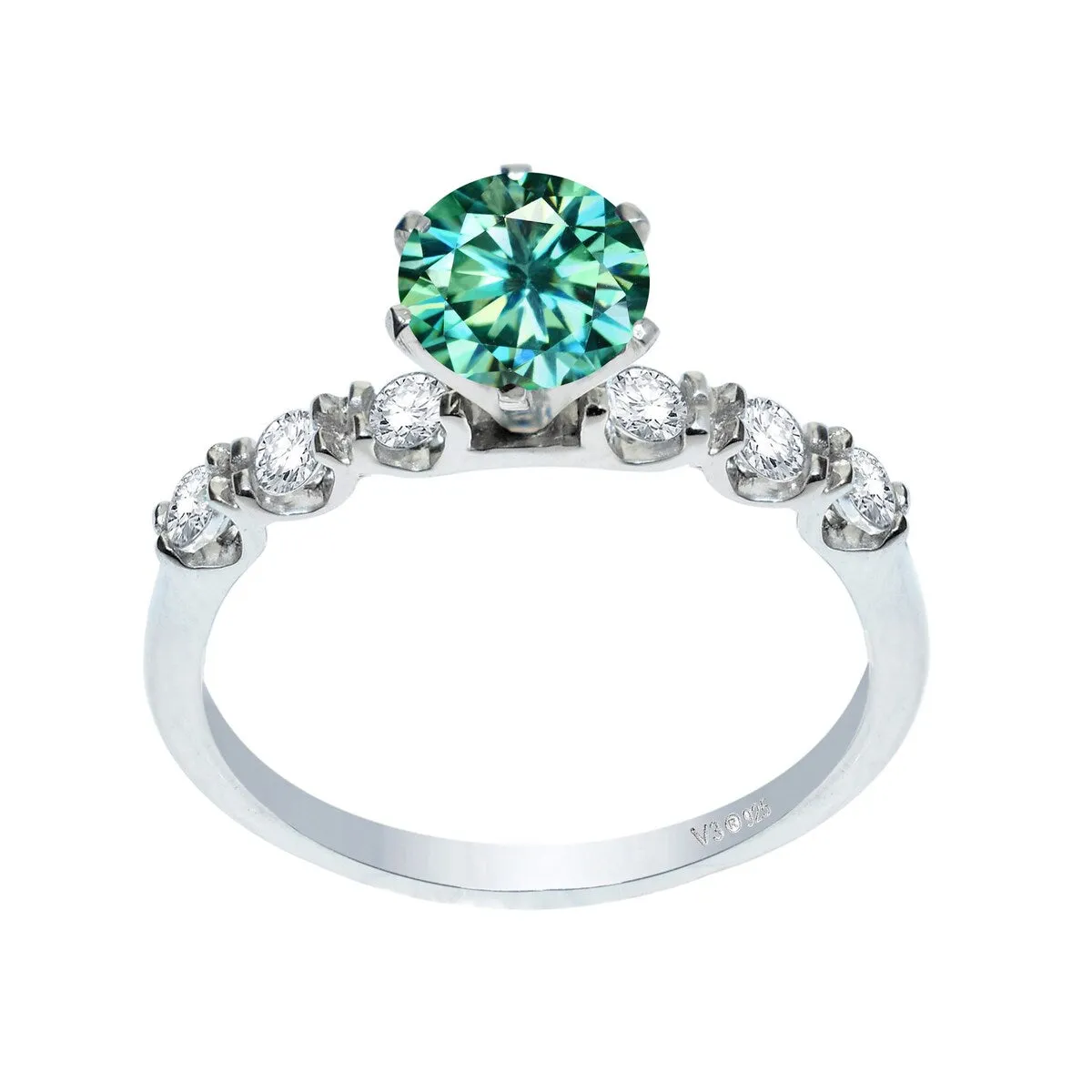 Sterling Silver with Green Moissanite and White Topaz Engagement Ring sold by Zulily