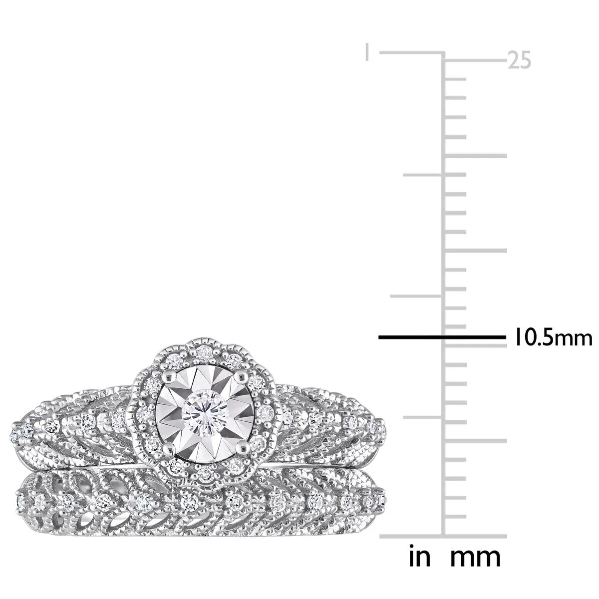 Miadora 1/4ct TDW Diamond Floral Bridal Ring Set in Sterling Silver sold by Zulily product image thumbnail 4