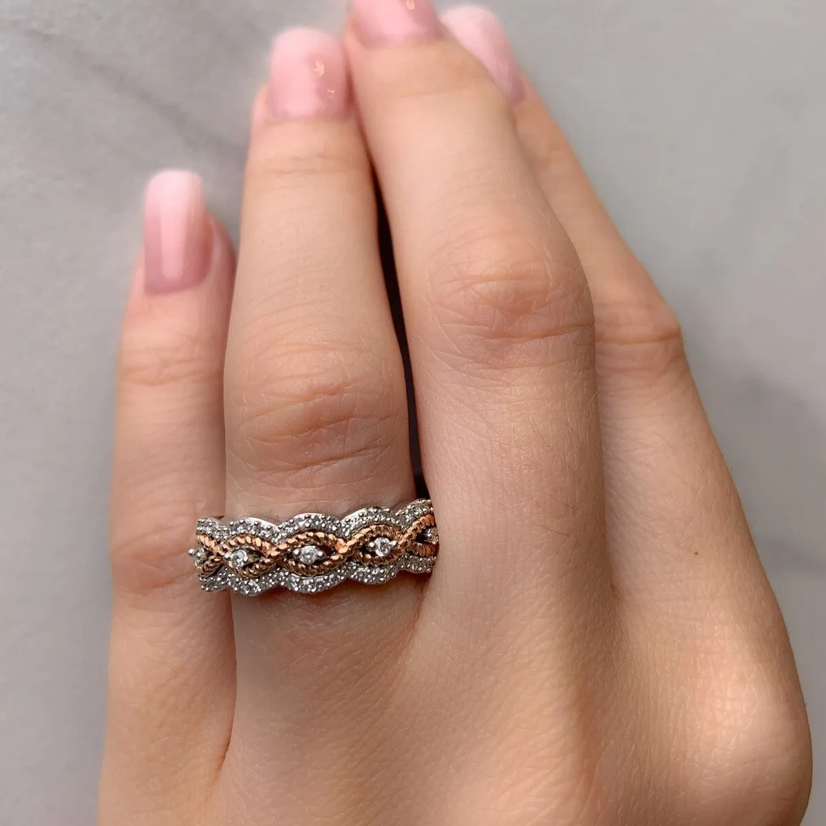 Miadora Signature Collection 2-Tone 10k Rose and White Gold 1/4ct TDW Diamond Infinity Anniversary Band sold by Zulily product image thumbnail 4