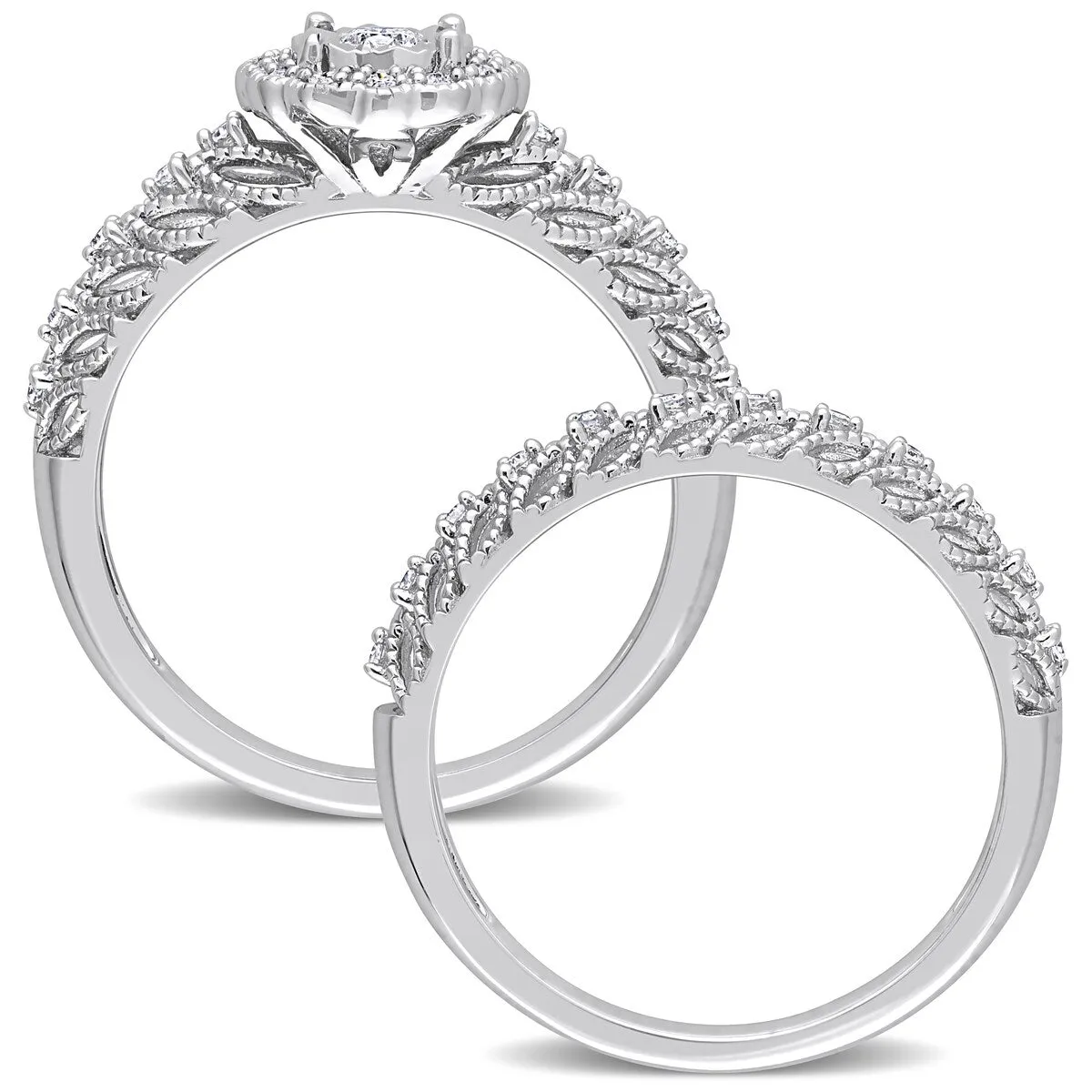 Miadora 1/4ct TDW Diamond Floral Bridal Ring Set in Sterling Silver sold by Zulily product image thumbnail 3