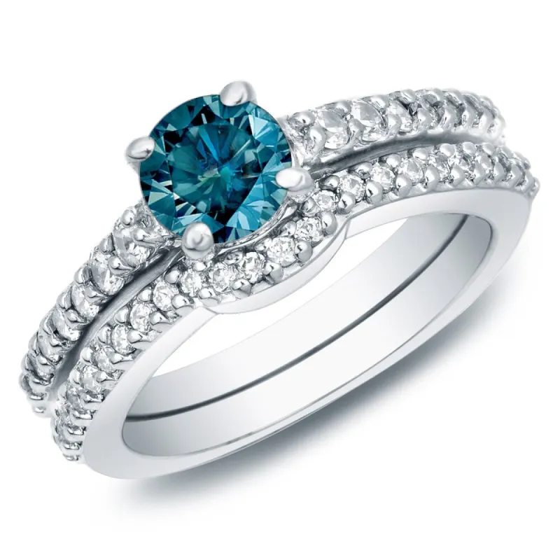 Auriya 14k Gold 1ct TW Round Blue Diamond Engagement Ring Set sold by Zulily