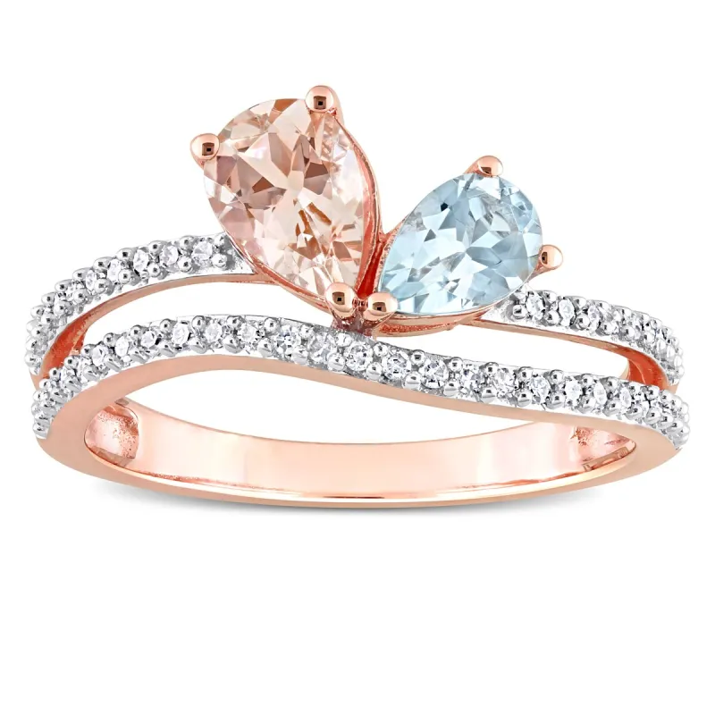 Miadora 3/8ct TGW Morganite and 1/4ct TDW Diamond Open Wrap Engagement Ring in 10k Rose Gold sold by Zulily