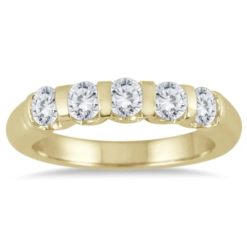 3/4 Carat TW Five Stone Diamond Wedding Band in 14K Yellow Gold sold by Zulily