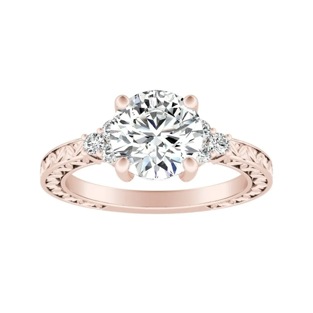 Auriya 14k Gold 3ct Vintage Inspired Round Moissanite and Diamond Engagement Ring sold by Zulily product image thumbnail 3