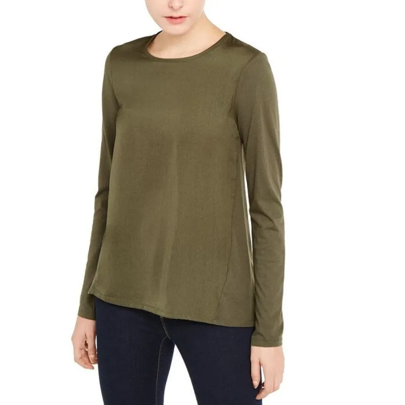 Michael Kors Women's Woven Long Sleeves Pullover Top Green Size Petite Large sold by Zulily
