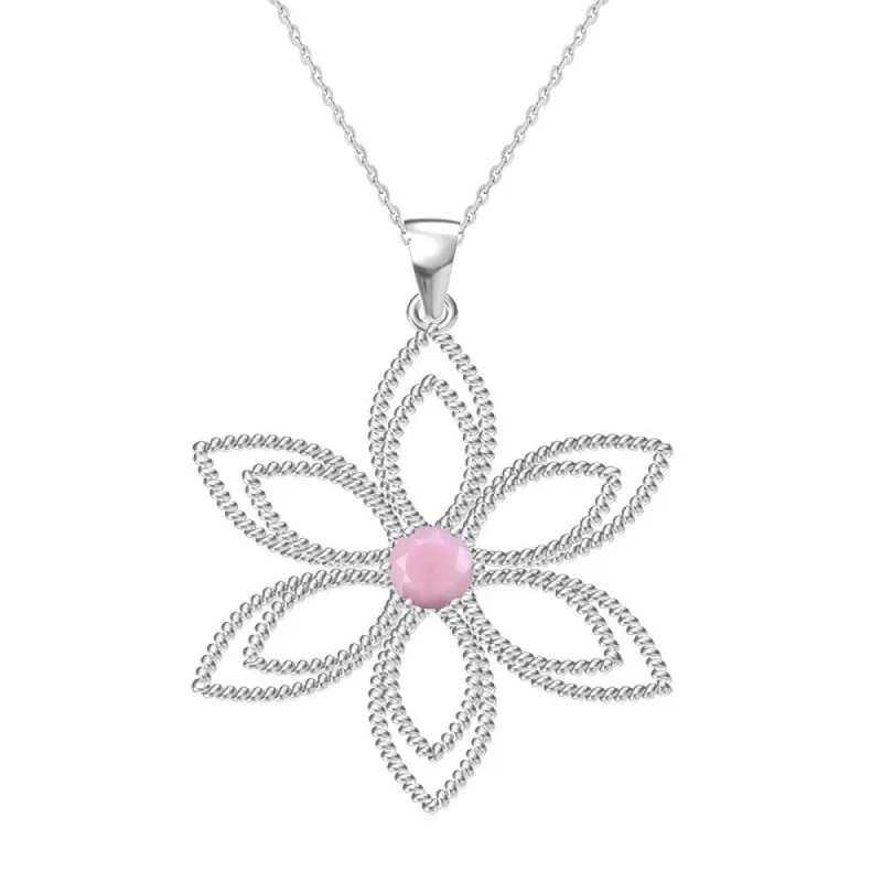Sterling Silver with Natural Pink Opal Flower Pendant with 18" Chain sold by Zulily
