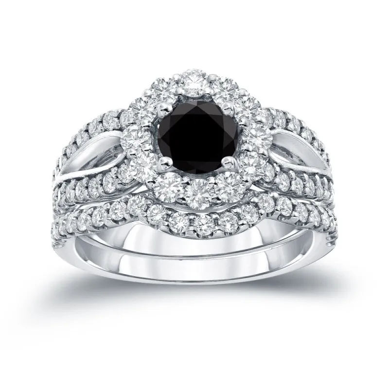 Auriya 14k Gold 2 1/3ctw Halo Black Diamond Engagement Ring Set sold by Zulily