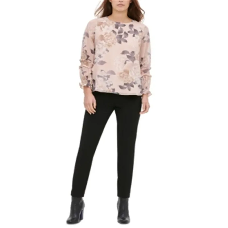 Calvin Klein Women's Printed Smocked Sleeve Top Pink Size S made by Calvin Klein