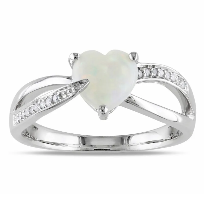 Miadora Sterling Silver Opal and Diamond Heart Ring (H-I, I2-I3) sold by Zulily