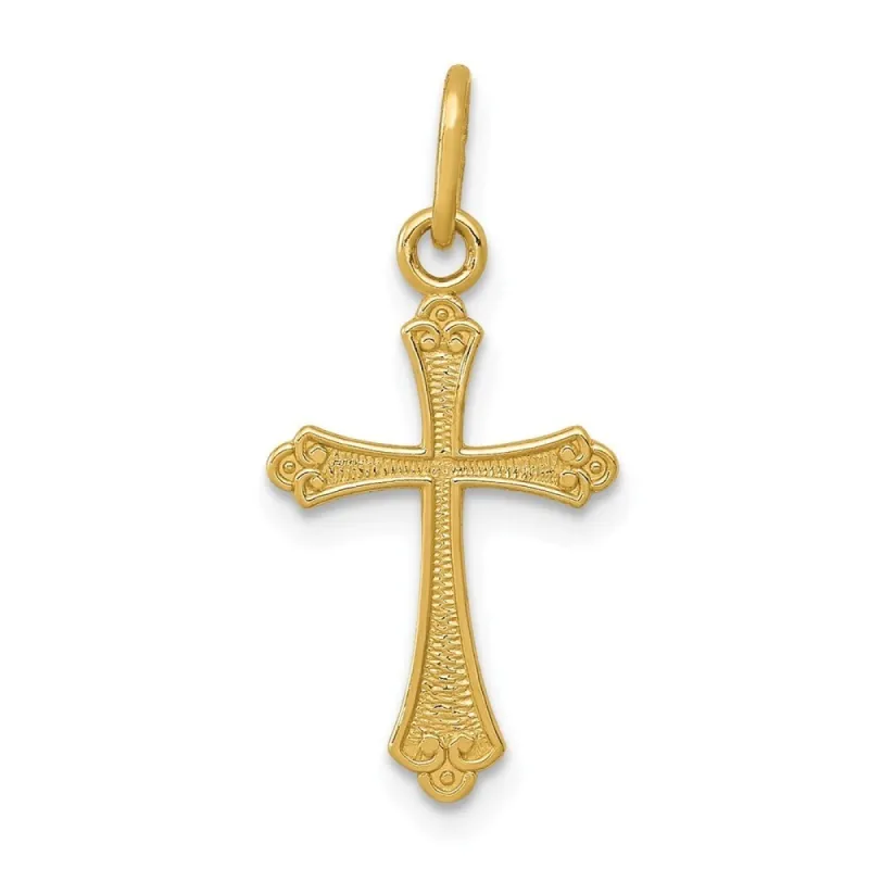 Curata 14k Yellow Gold 18" Small Textured Budded Cross Pendant Necklace - 22x11.5mm sold by Zulily