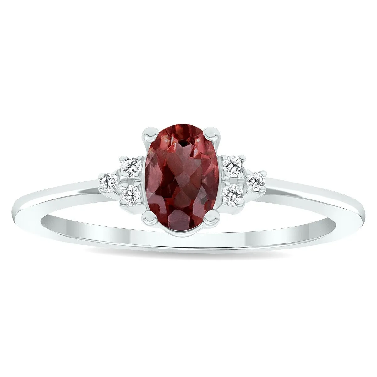 Women's Garnet and Diamond Half Moon Ring in 10K White Gold sold by Zulily