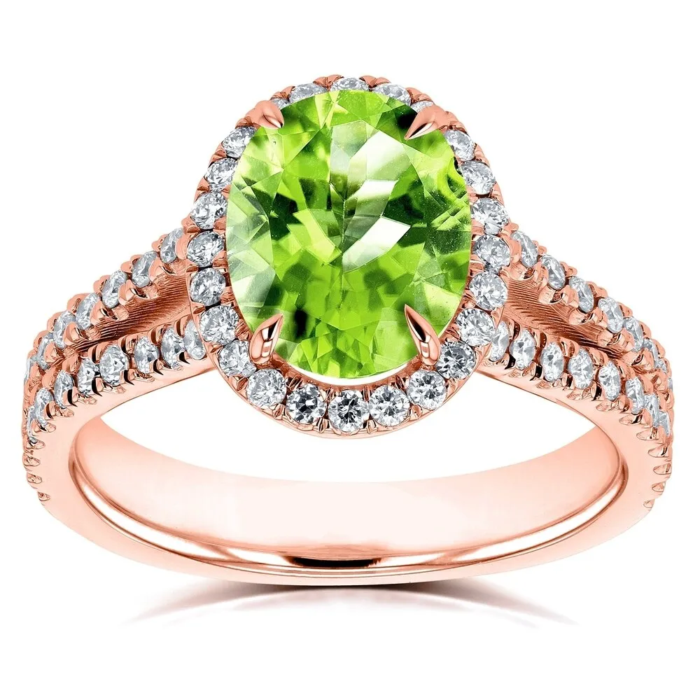 Annello by Kobelli 14k Gold 3ct TGW Oval Cut Green Peridot and Diamond Halo Split Shank Gemstone Ring sold by Zulily product image thumbnail 2