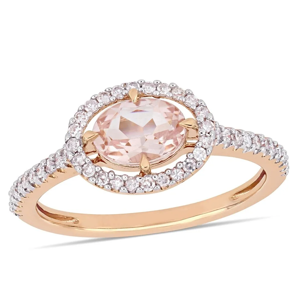 Miadora 14k Rose Gold Morganite and 1/4ct TDW Diamond Floating Oval Halo Ring sold by Zulily