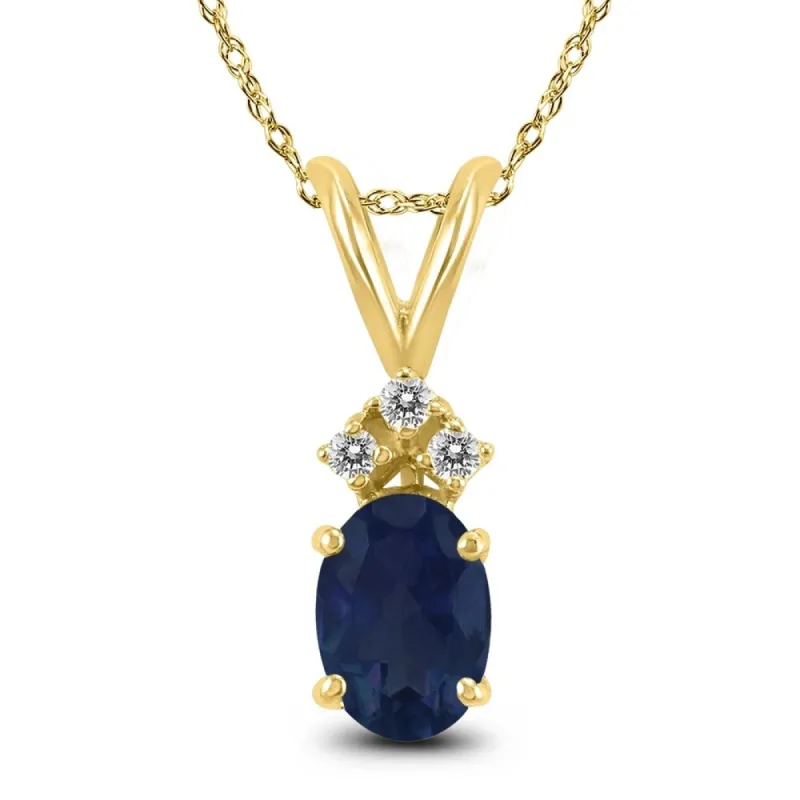 14K Yellow Gold 6x4MM Oval Sapphire and Diamond Pendant sold by Zulily