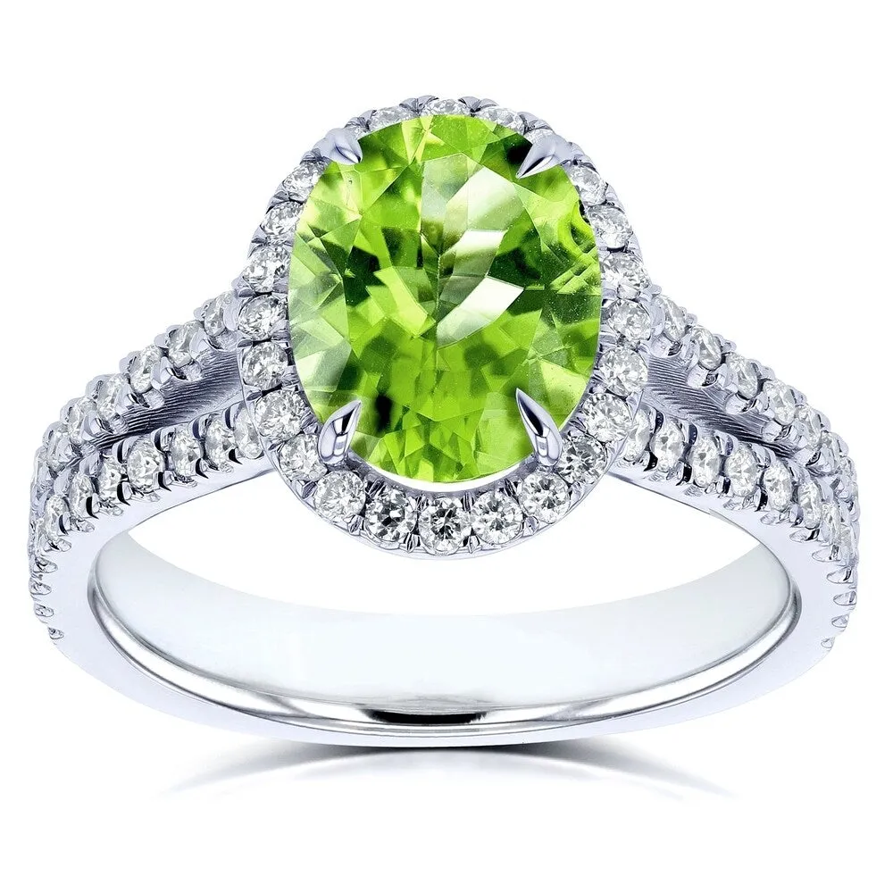 Annello by Kobelli 14k Gold 3ct TGW Oval Cut Green Peridot and Diamond Halo Split Shank Gemstone Ring sold by Zulily product image thumbnail 3