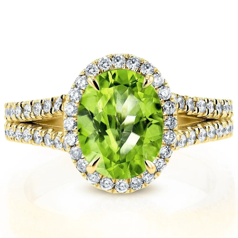 Annello by Kobelli 14k Gold 3ct TGW Oval Cut Green Peridot and Diamond Halo Split Shank Gemstone Ring sold by Zulily product image thumbnail 4