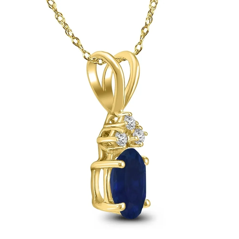 14K Yellow Gold 6x4MM Oval Sapphire and Diamond Pendant sold by Zulily product image thumbnail 2