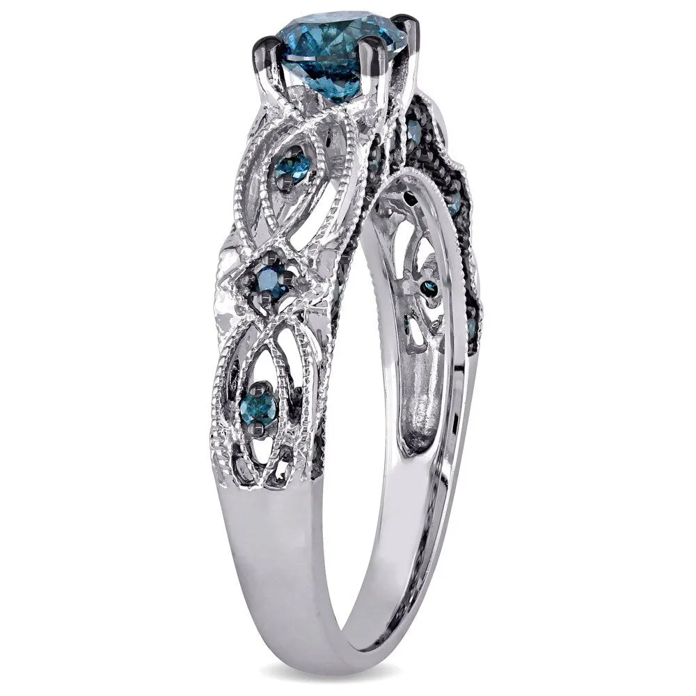 Miadora 10k White Gold 4/5ct TDW Blue Diamond Vintage Filigree Engagement Ring sold by Zulily product image thumbnail 3