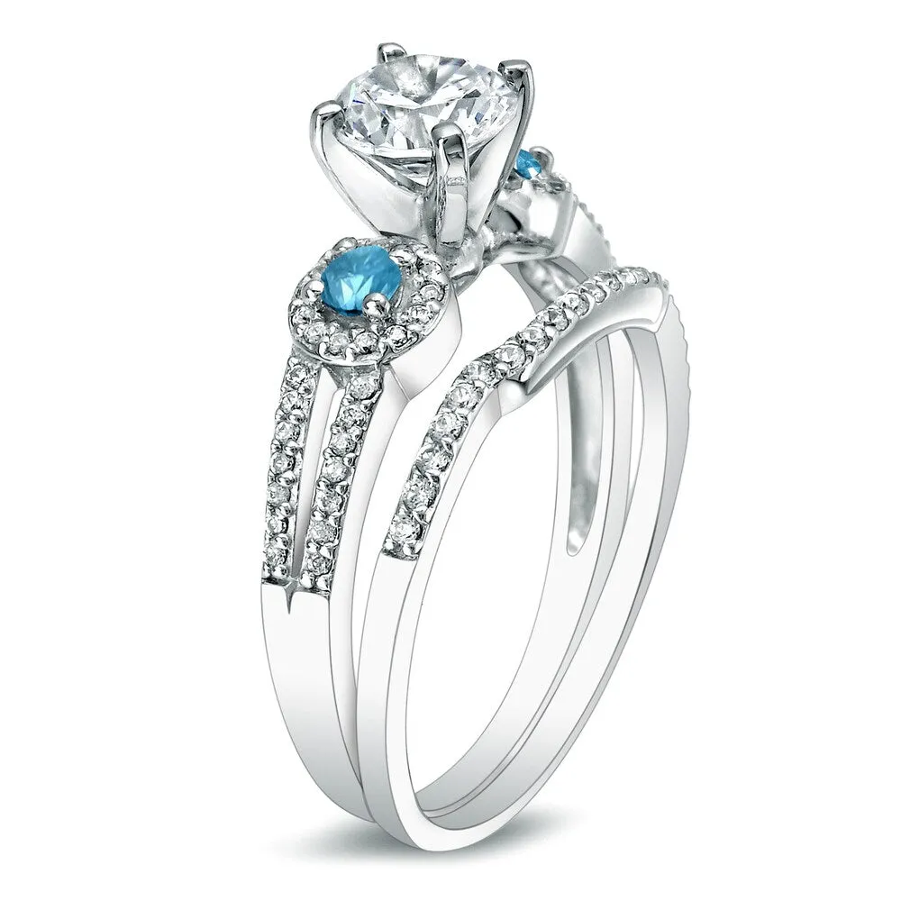 Auriya 14k Gold Round 1ctw 3-Stone Diamond Engagement Ring Set with Blue Diamond Accents sold by Zulily product image thumbnail 5