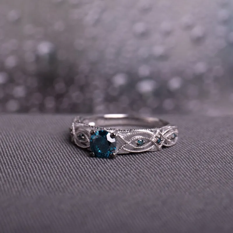 Miadora 10k White Gold 4/5ct TDW Blue Diamond Vintage Filigree Engagement Ring sold by Zulily