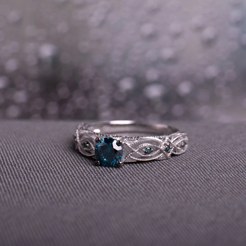 Miadora 10k White Gold 4/5ct TDW Blue Diamond Vintage Filigree Engagement Ring sold by Zulily
