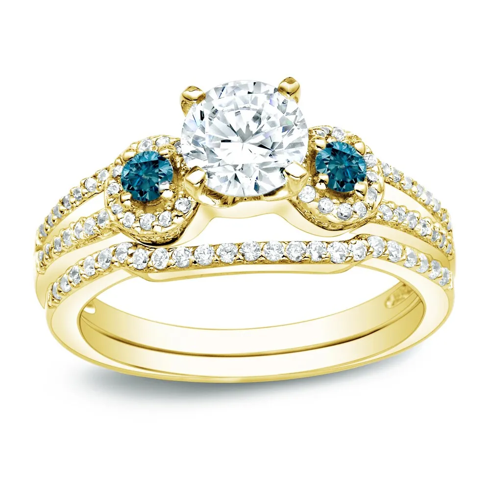 Auriya 14k Gold Round 1ctw 3-Stone Diamond Engagement Ring Set with Blue Diamond Accents sold by Zulily product image thumbnail 2