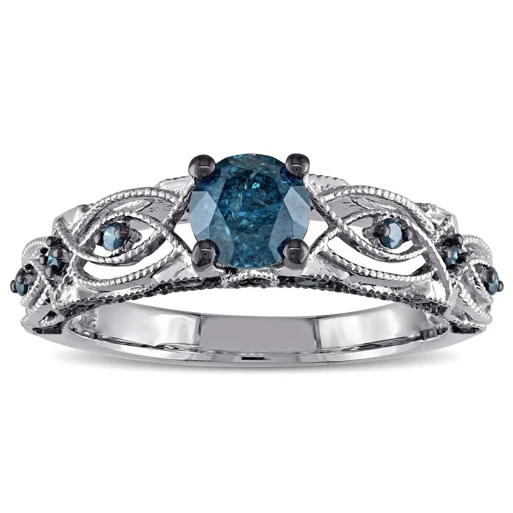 Miadora 10k White Gold 4/5ct TDW Blue Diamond Vintage Filigree Engagement Ring sold by Zulily product image thumbnail 2