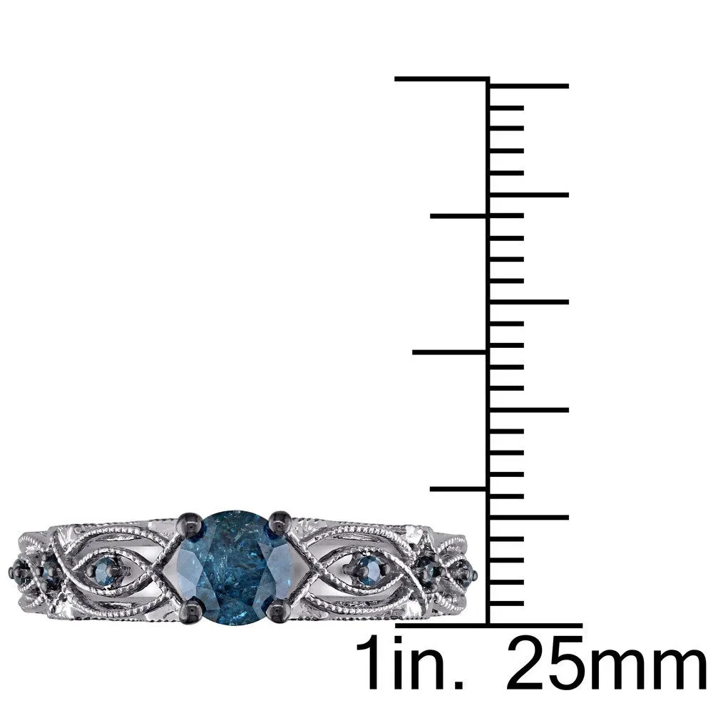 Miadora 10k White Gold 4/5ct TDW Blue Diamond Vintage Filigree Engagement Ring sold by Zulily product image thumbnail 5