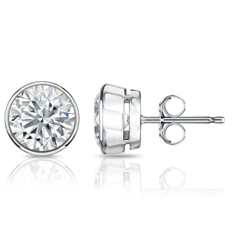Auriya 1 1/2ct TW Round Bezel Set Diamond Stud Earrings 14kt Gold Certified sold by Zulily
