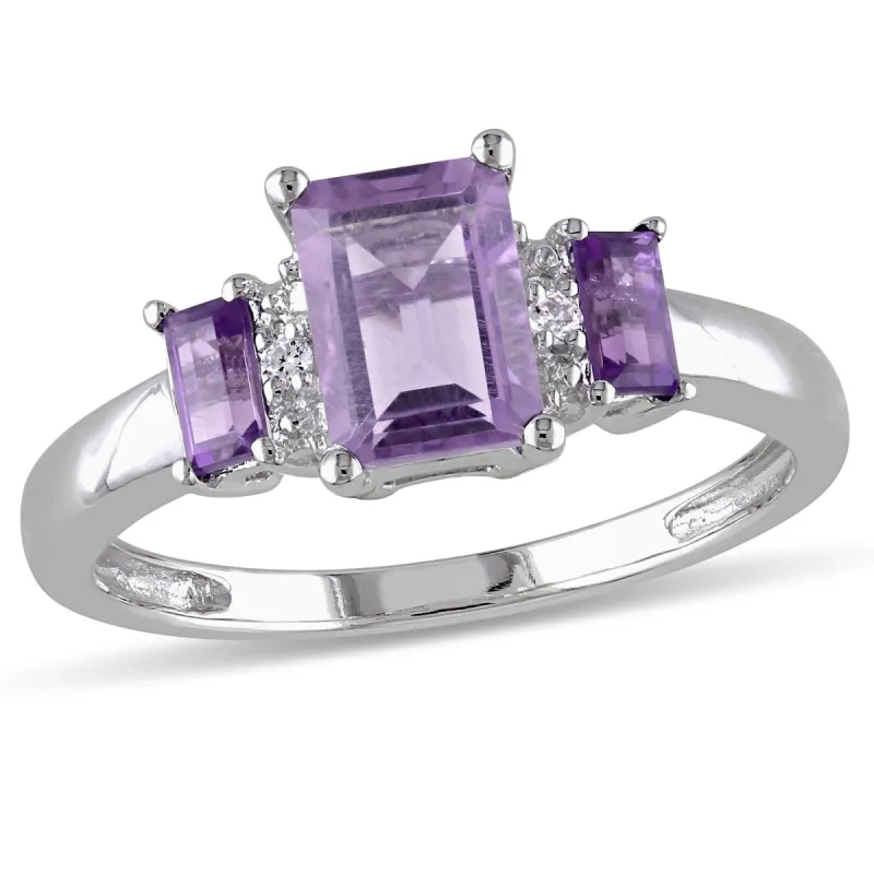 Miadora 1ct TGW Amethyst 3-Stone Ring with Diamond Accents in 10k White Gold sold by Zulily