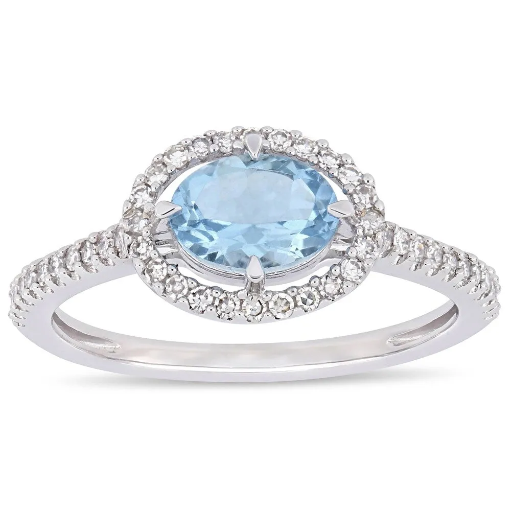 Miadora 10k White Gold Aquamarine and 1/4ct TDW Diamond Floating Oval Halo Ring sold by Zulily product image thumbnail 3