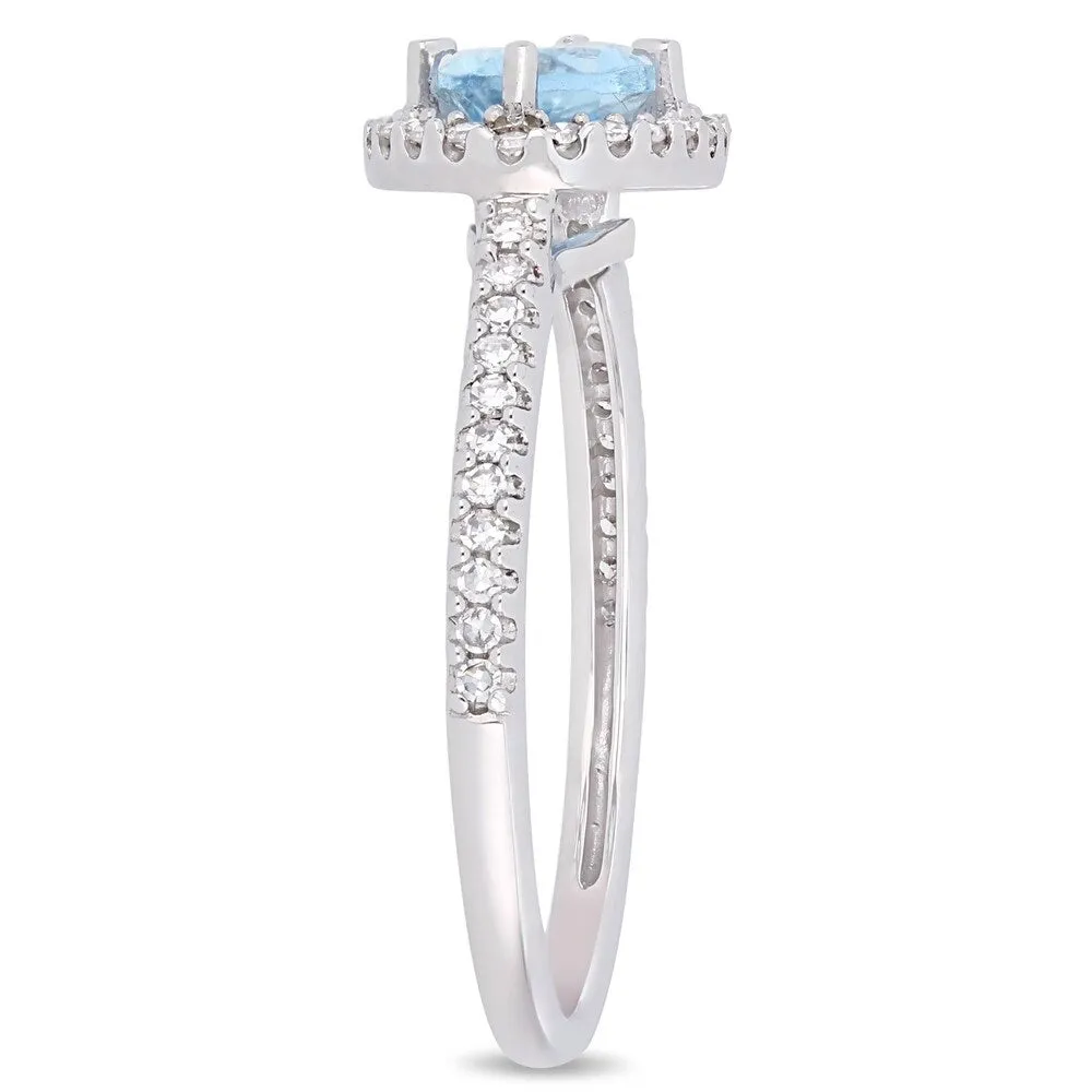 Miadora 10k White Gold Aquamarine and 1/4ct TDW Diamond Floating Oval Halo Ring sold by Zulily product image thumbnail 2