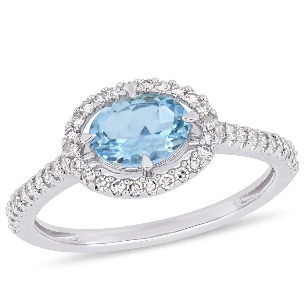 Miadora 10k White Gold Aquamarine and 1/4ct TDW Diamond Floating Oval Halo Ring sold by Zulily