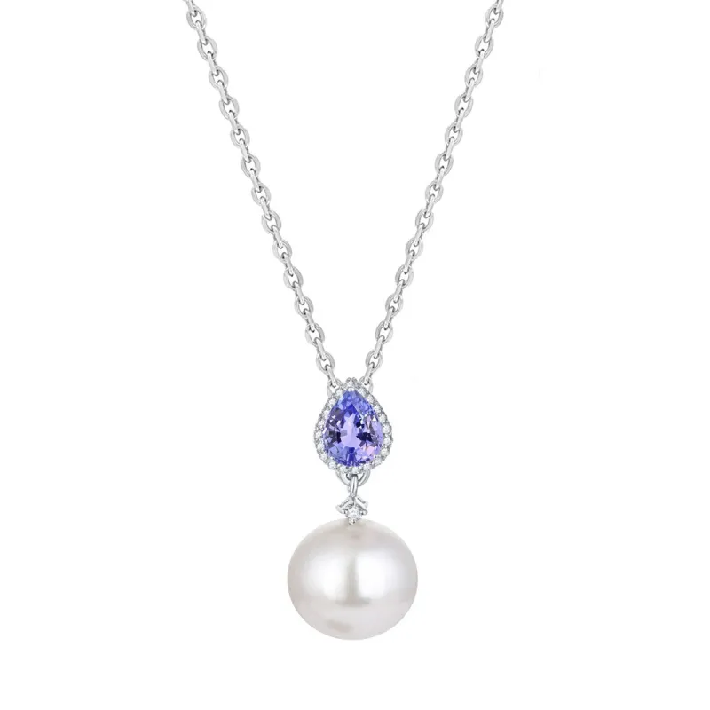 Natural Tanzanite and Shell Pearl Drop Pendant with 18" Chain sold by Zulily