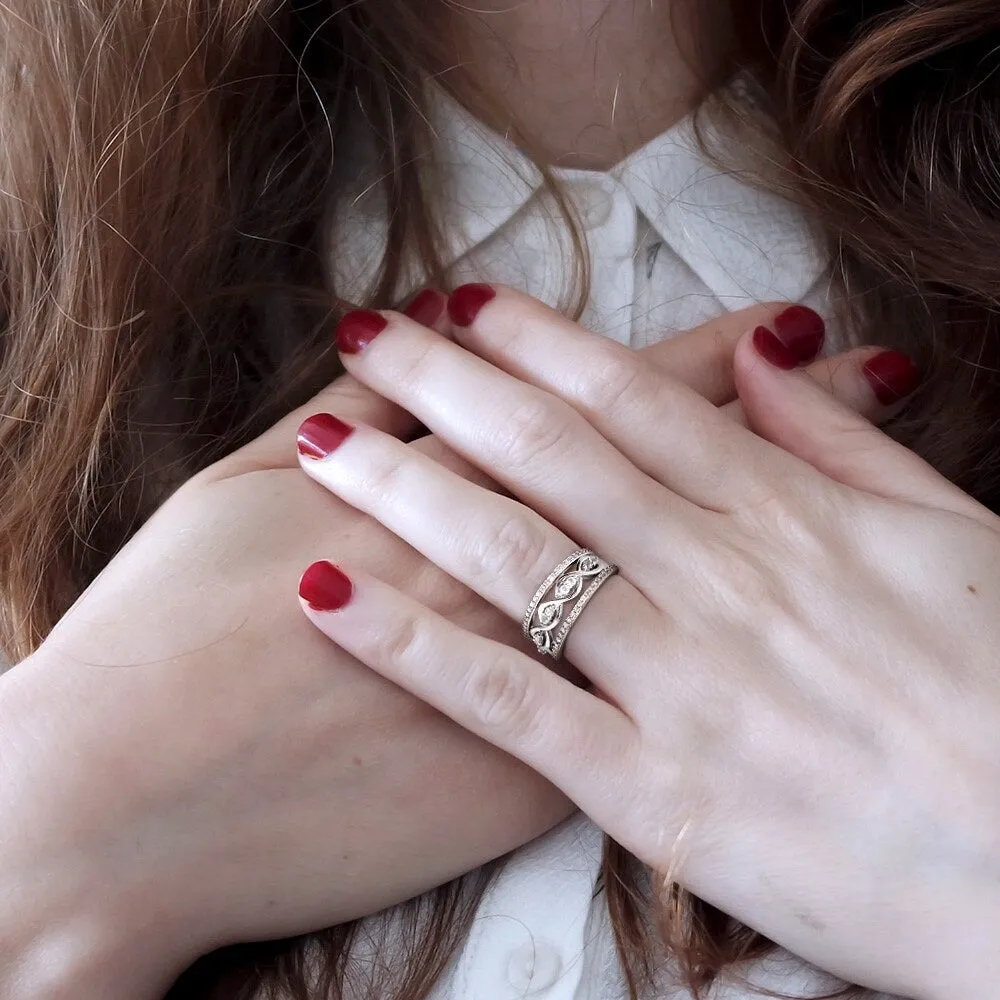 Miadora Signature Collection 14k White Gold 1/4ct TDW Diamond and White Sapphire 3-Piece Infinity Ri sold by Zulily product image thumbnail 4