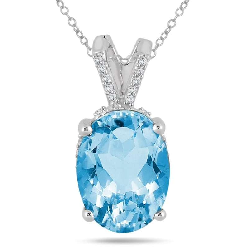 7 Carat Oval Blue Topaz and Diamond Engraved Pendant in 10K White Gold sold by Zulily