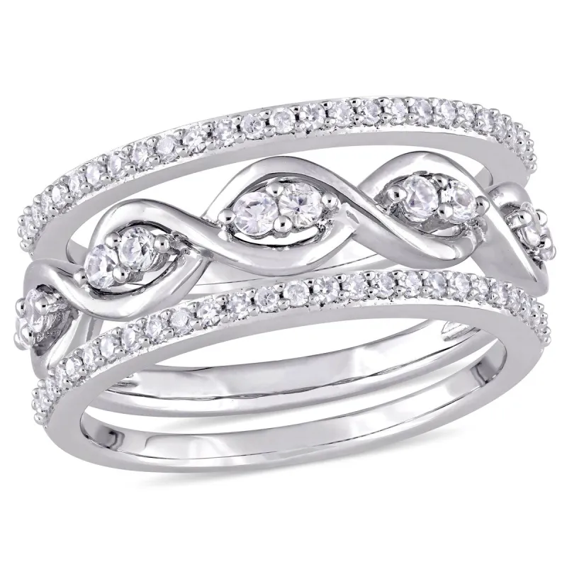 Miadora Signature Collection 14k White Gold 1/4ct TDW Diamond and White Sapphire 3-Piece Infinity Ri sold by Zulily