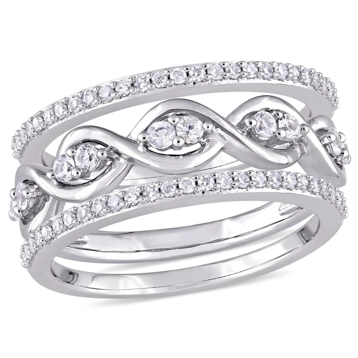 Miadora Signature Collection 14k White Gold 1/4ct TDW Diamond and White Sapphire 3-Piece Infinity Ri sold by Zulily