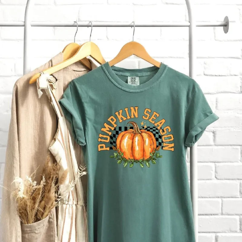 Pumpkin Season Checkered Gament Dyed Tee sold by Zulily